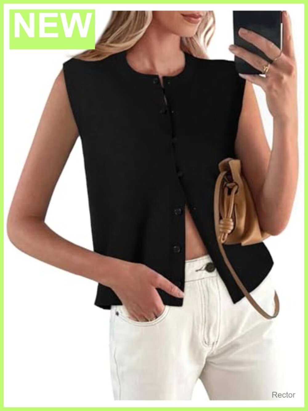 Sleeveless Button Up Sweater Vest Lightweight Knit Tank Top